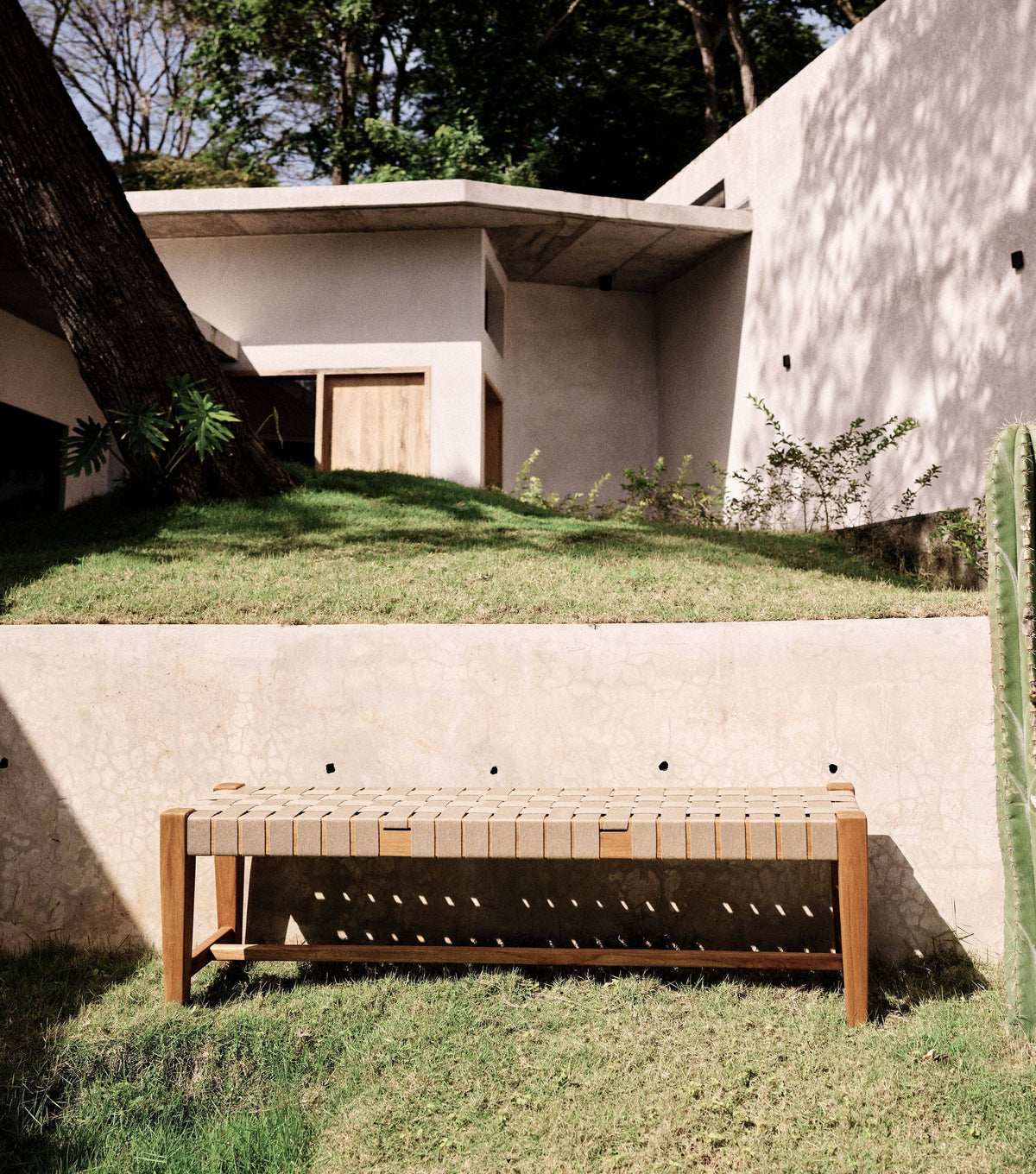 Sealed Teak / 2" Beige Straps / 59" | Seats 3