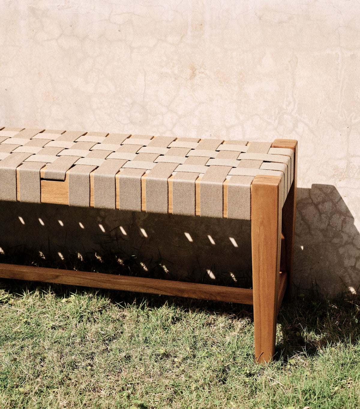 Sealed Teak / 2" Beige Straps / 59" | Seats 3