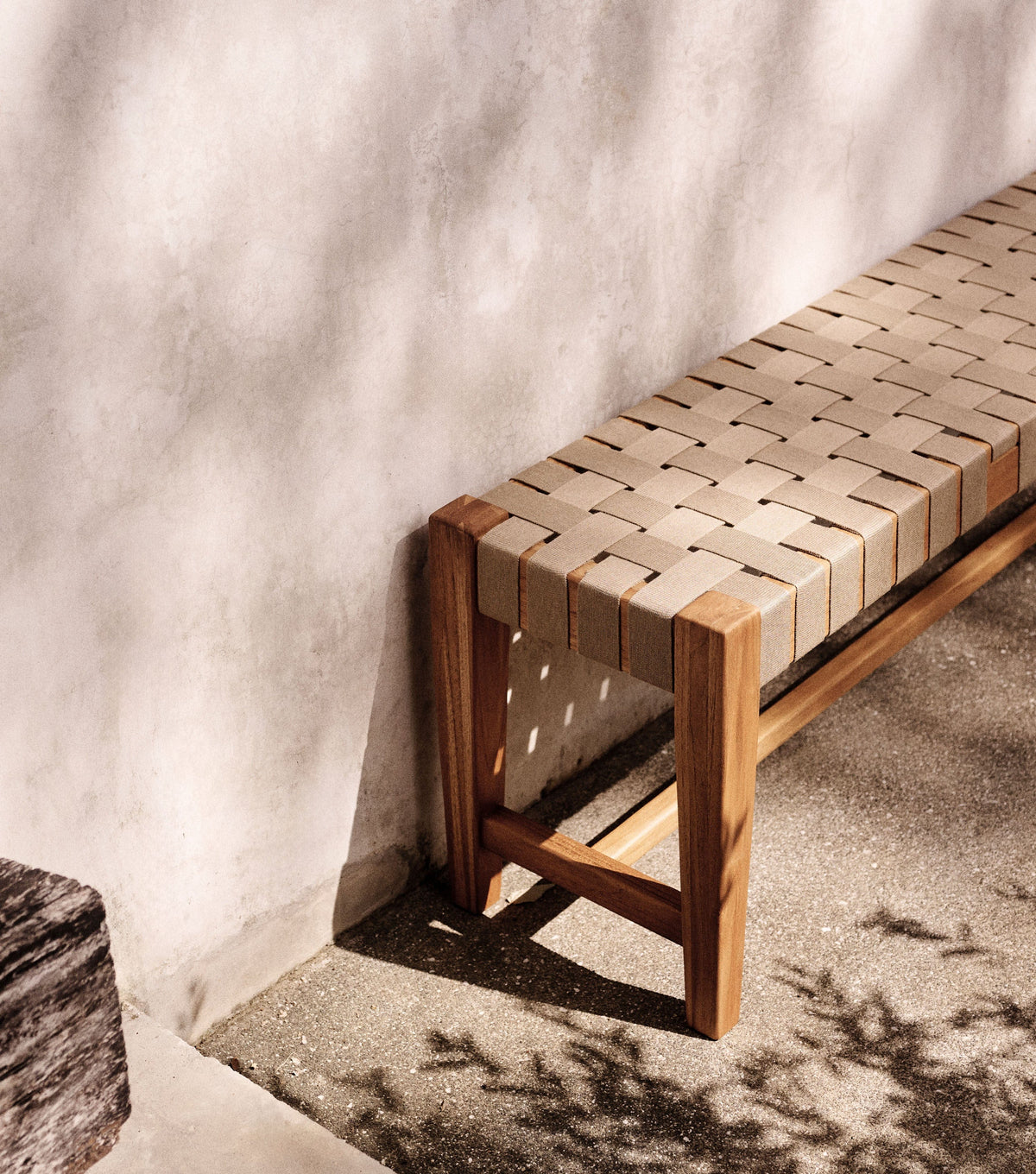 Sealed Teak / 2" Beige Straps / 59" | Seats 3
