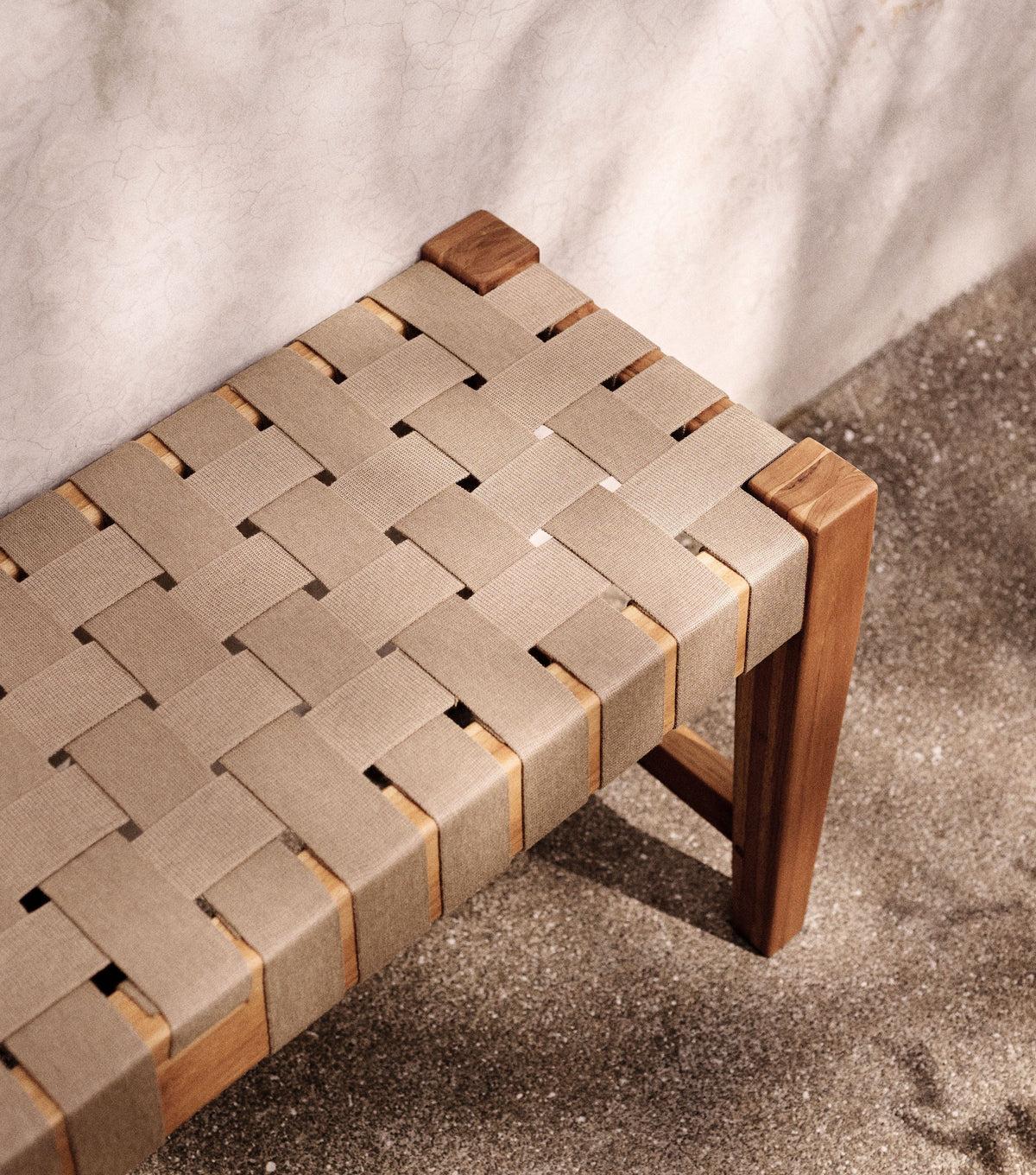 Sealed Teak / 2" Beige Straps / 59" | Seats 3