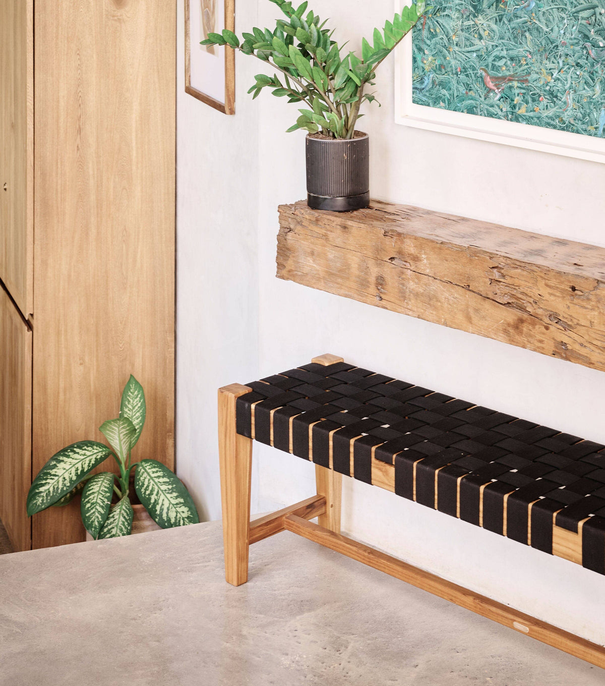 Sealed Teak / 2" Black Straps / 59" | Seats 3