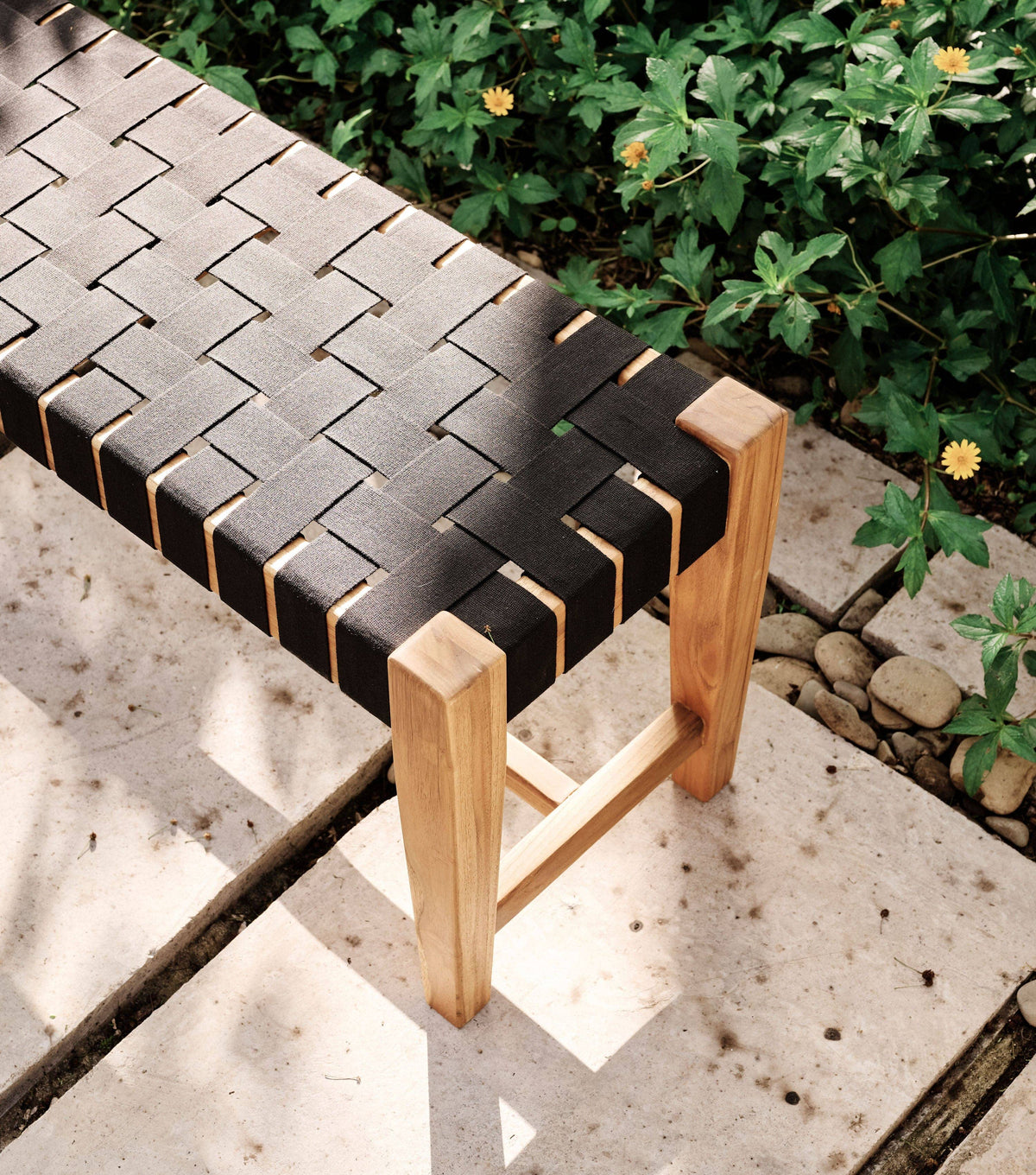 Sealed Teak / 2" Black Straps / 59" | Seats 3