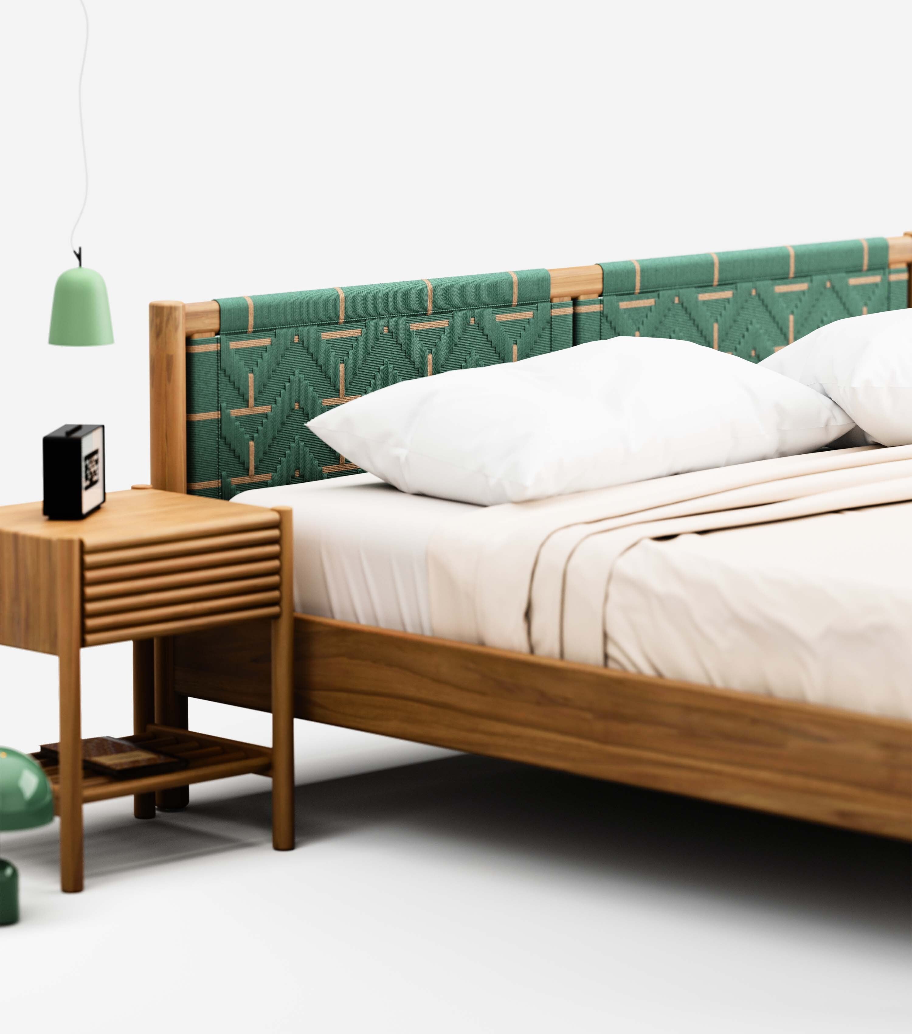 MidCentury Teak / Sea Green Pattern / King