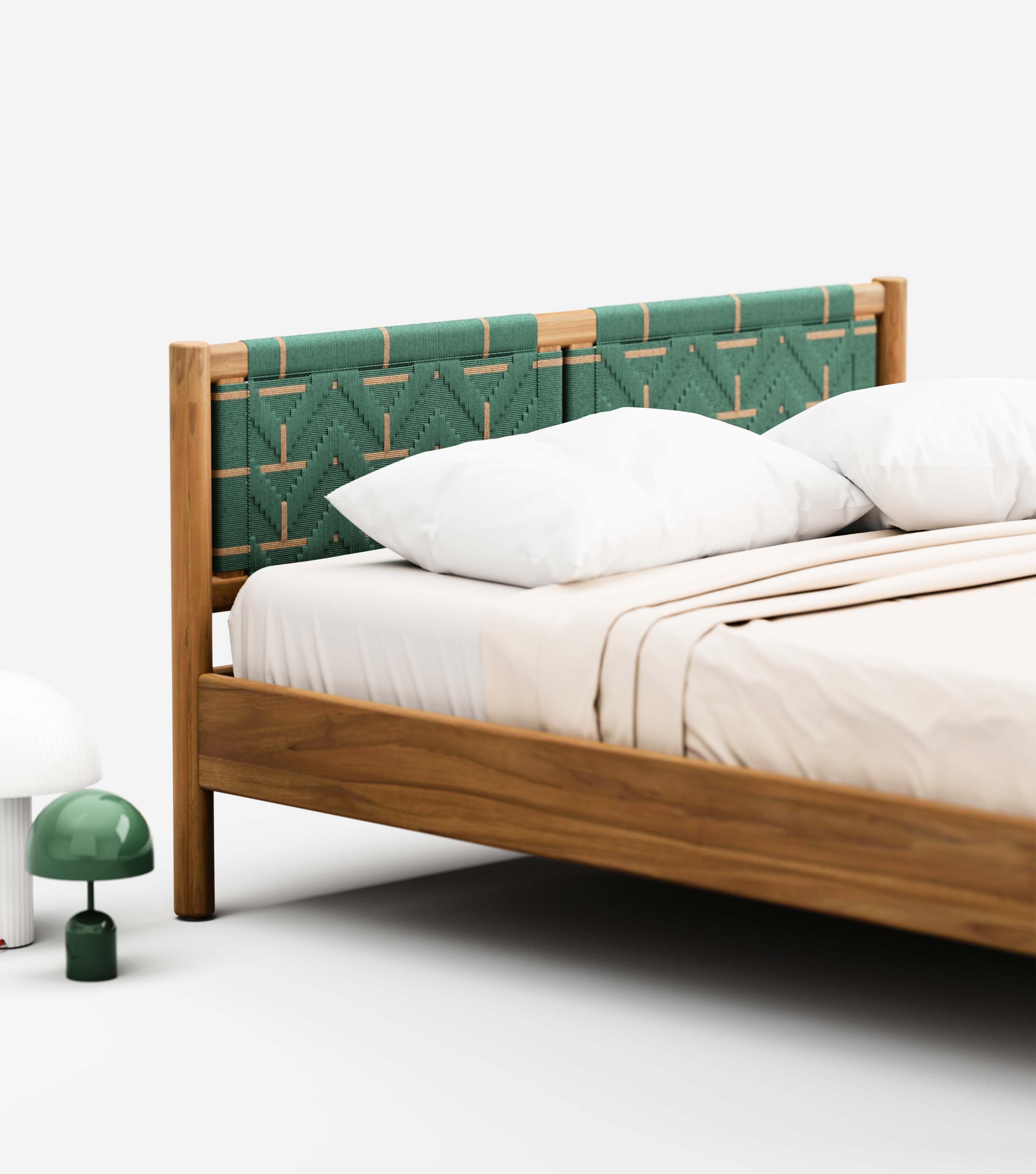 MidCentury Teak / Sea Green Pattern / Queen