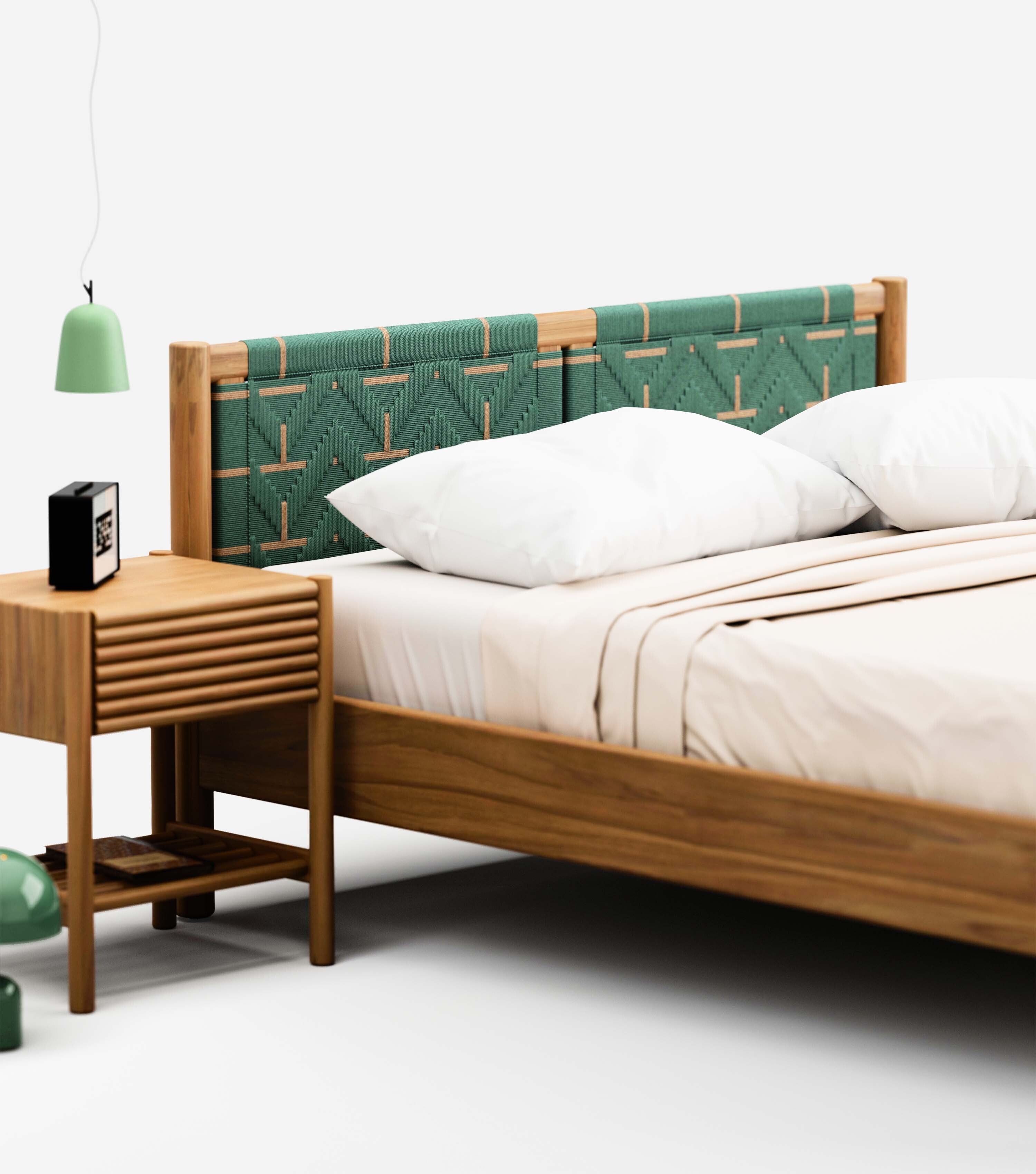 MidCentury Teak / Sea Green Pattern / Queen