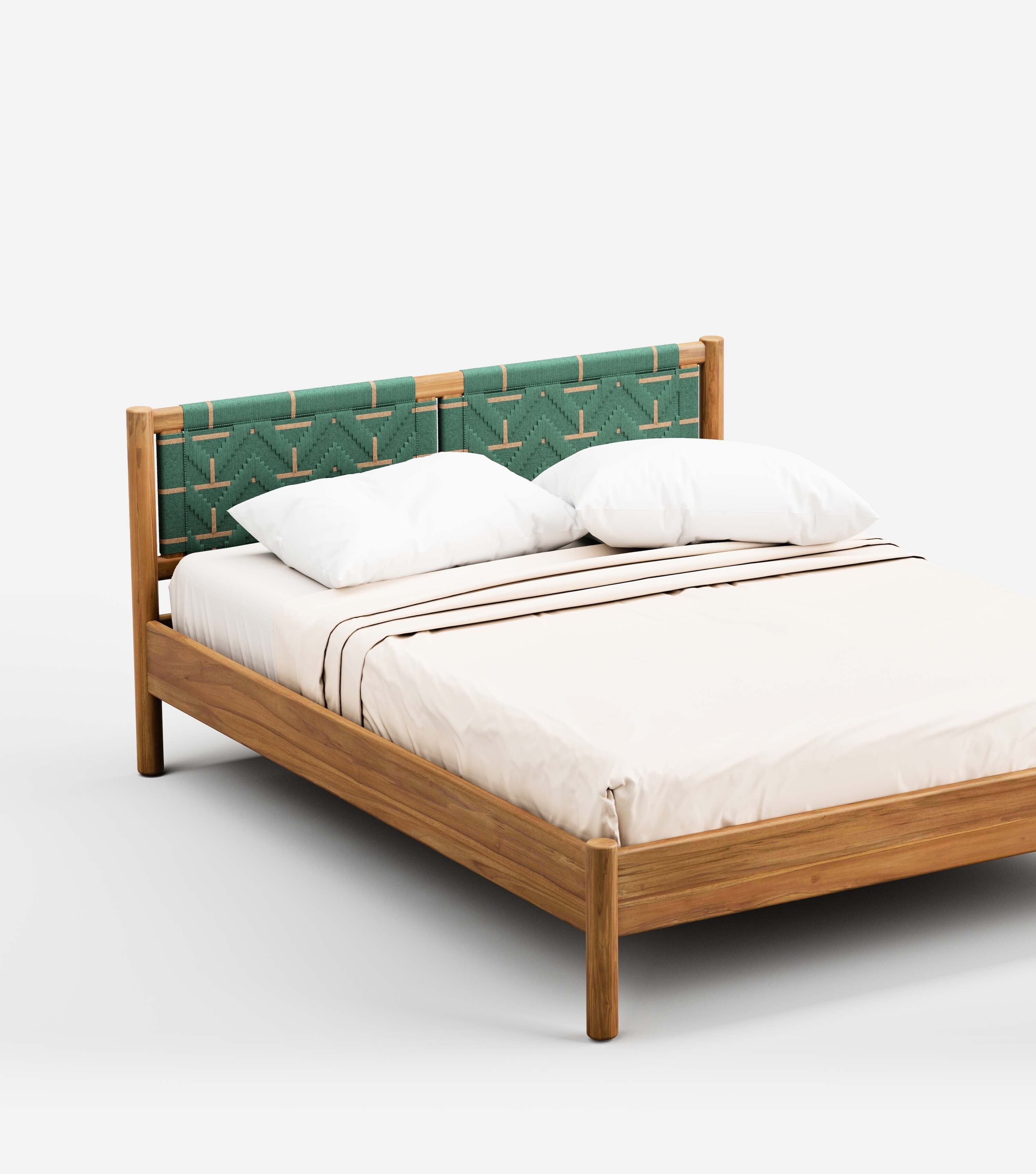 MidCentury Teak / Sea Green Pattern / Queen
